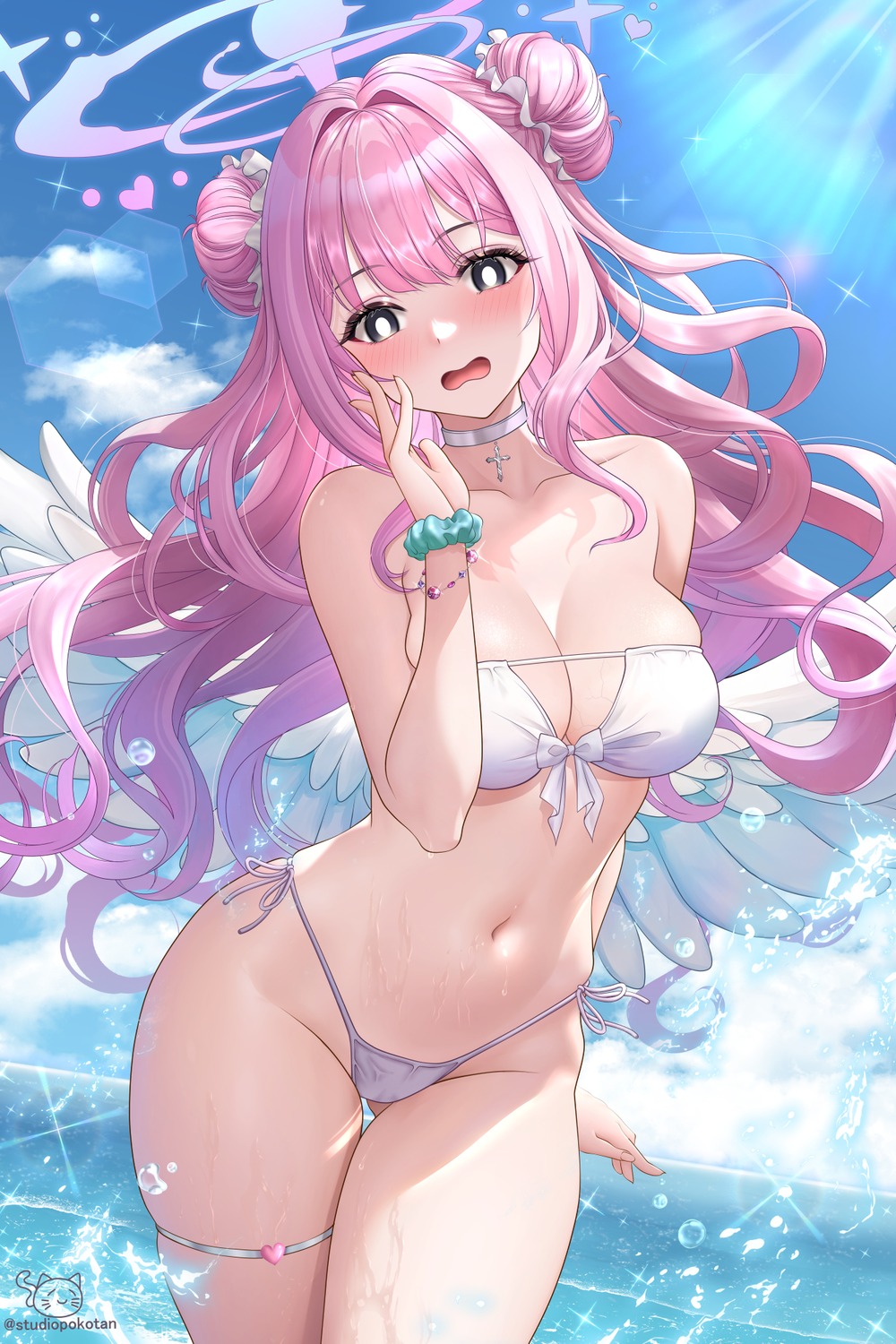 angel bikini blue_archive misono_mika studiopokotan swimsuits wings