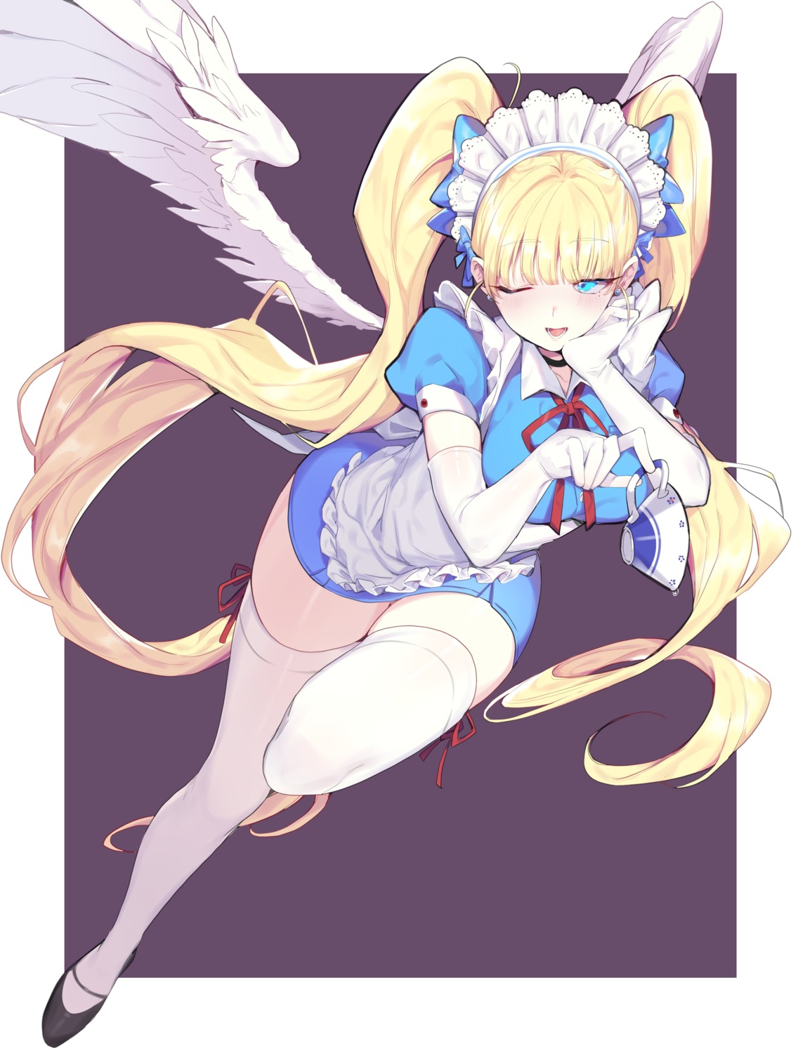 maid mendou_kusai skirt_lift thighhighs wings