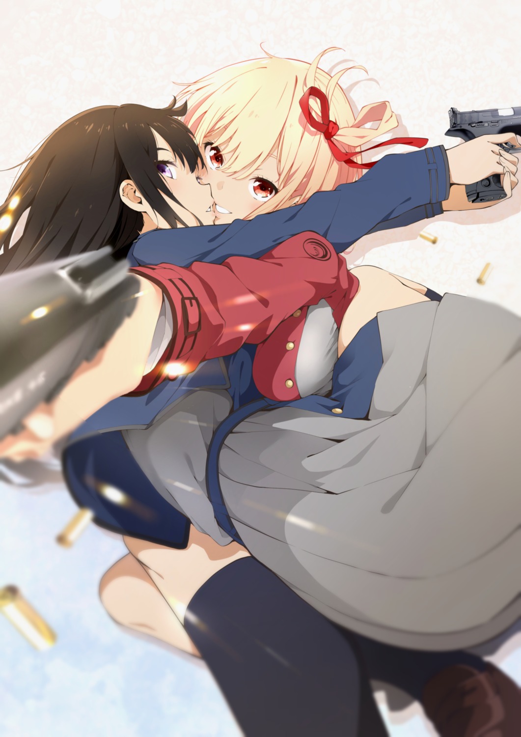 gun hayashi inoue_takina lycoris_recoil nishikigi_chisato seifuku yuri