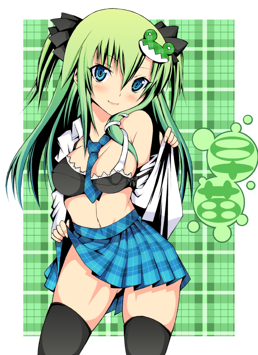 bra daive kochiya_sanae open_shirt thighhighs touhou