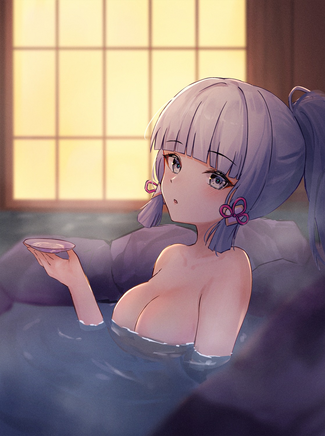 atychi bathing genshin_impact kamisato_ayaka onsen topless wet
