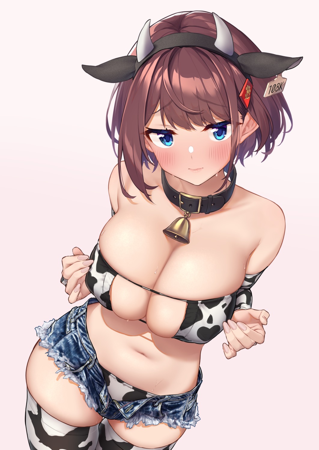 animal_ears baffu bikini erect_nipples hitoyo_(baffu) horns swimsuits thighhighs