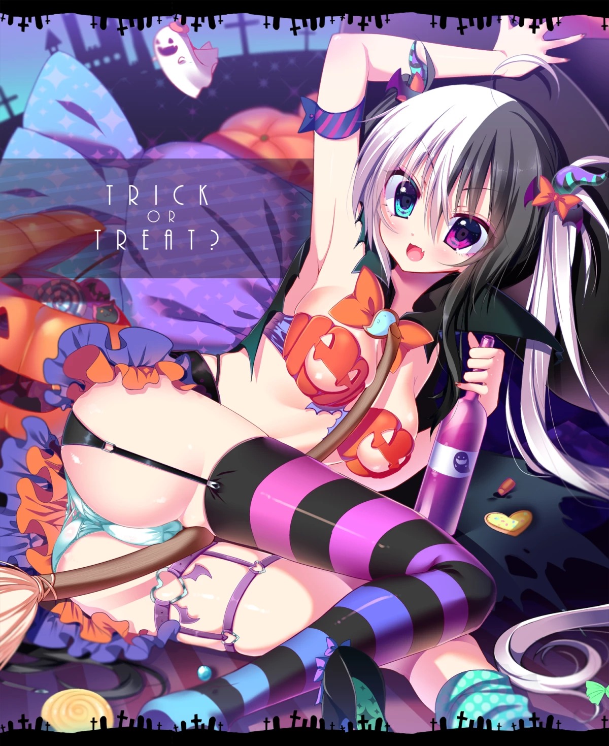 ass garter garter_belt halloween heterochromia komiya_hitoma lingerie pantsu stockings thighhighs underboob