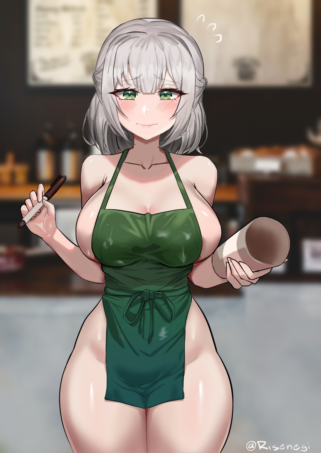 hololive naked_apron risenegi shirogane_noel