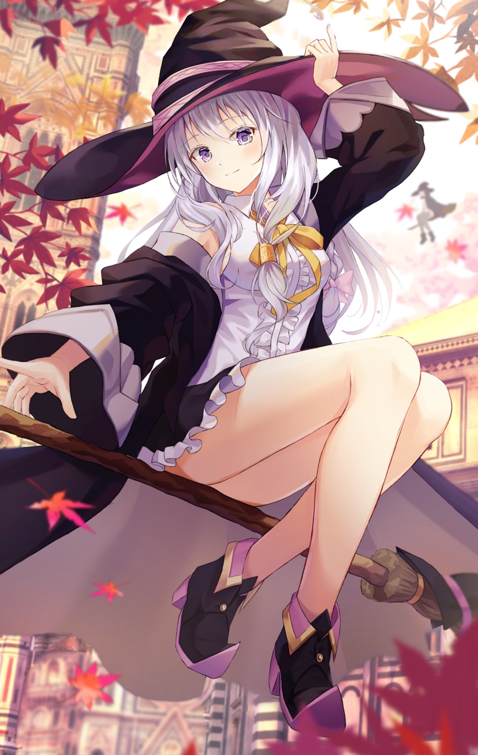 elaina_(majo_no_tabitabi) heels hyonee majo_no_tabitabi skirt_lift witch