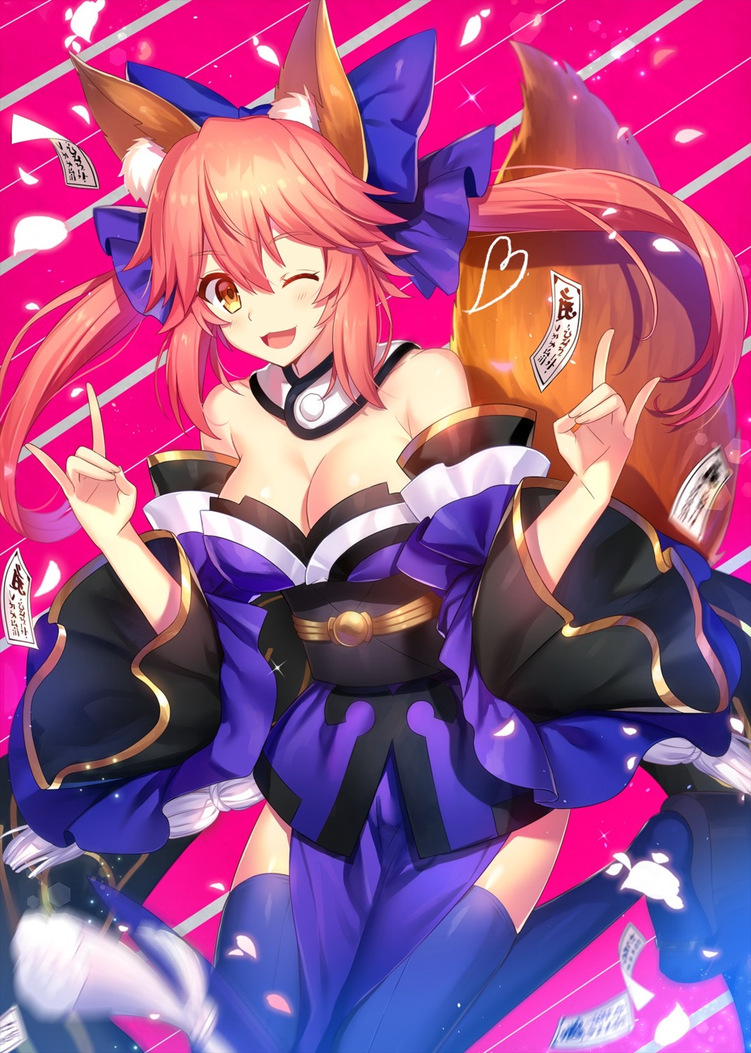 animal_ears cleavage fate/extra fate/stay_night fuyuki_(neigedhiver) japanese_clothes kitsune tail tamamo_no_mae thighhighs