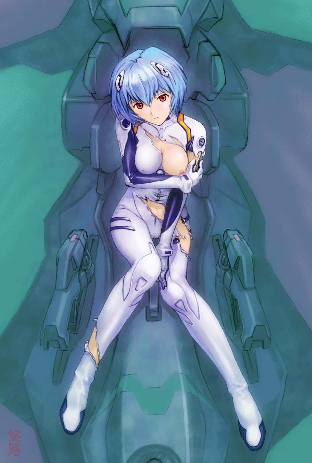 ayanami_rei bodysuit breasts erect_nipples neon_genesis_evangelion nipples torn_clothes yuuji