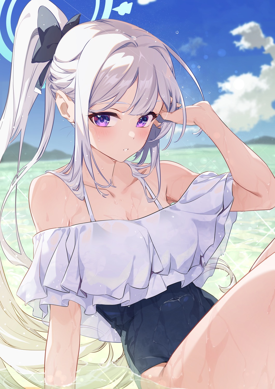 blue_archive halo jjjsss swimsuits tsukiyuki_miyako wet