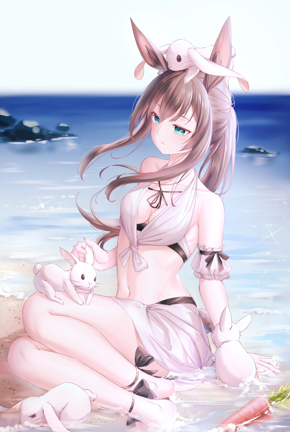 amaroku_neko amiya_(arknights) animal_ears arknights bikini bunny_ears swimsuits wet
