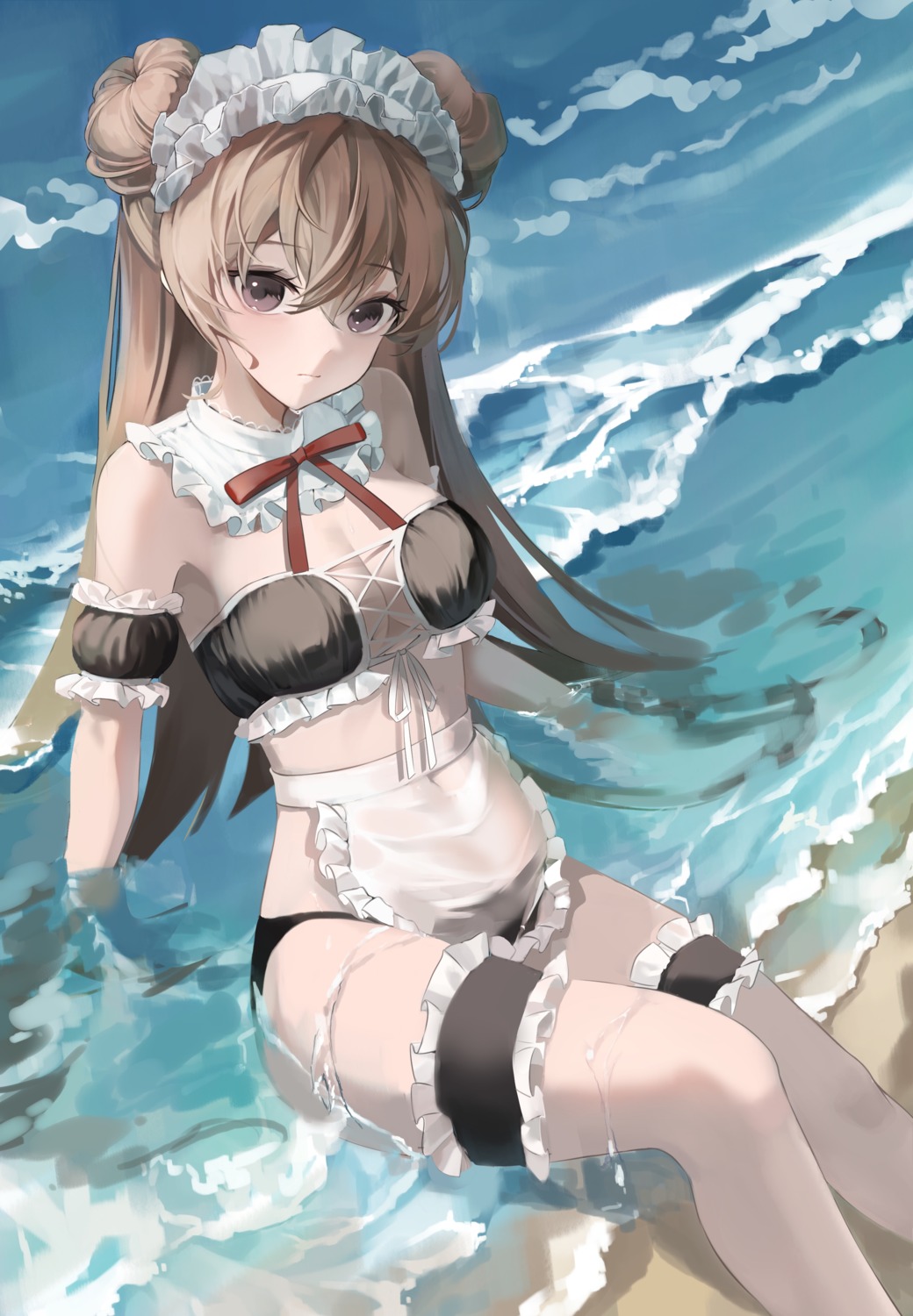 espi garter maid no_bra pantsu see_through wet wet_clothes