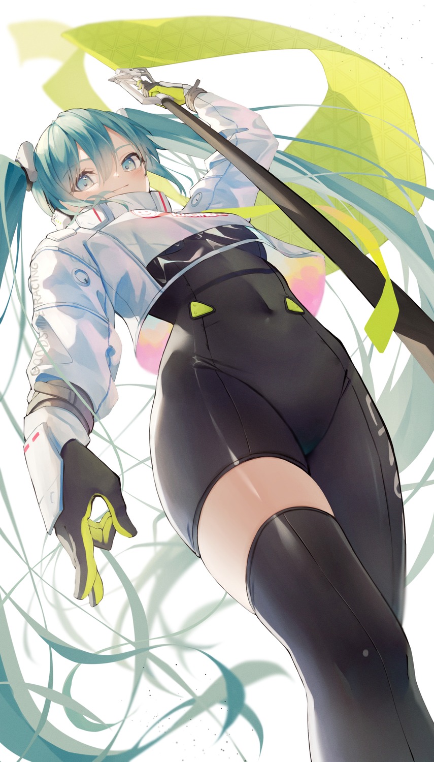 bodysuit goodsmile_racing hatsune_miku racing_miku shun'ya_(daisharin36) thighhighs vocaloid