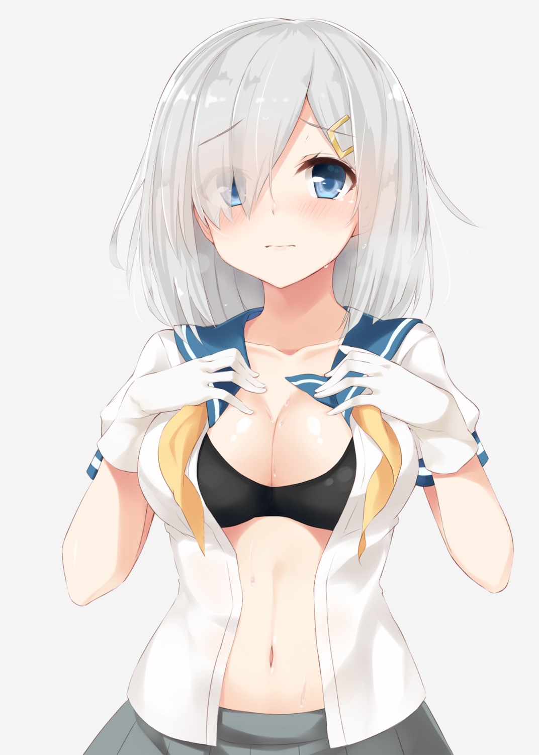 bra cleavage hamakaze_(kancolle) kantai_collection open_shirt seifuku takehana_note