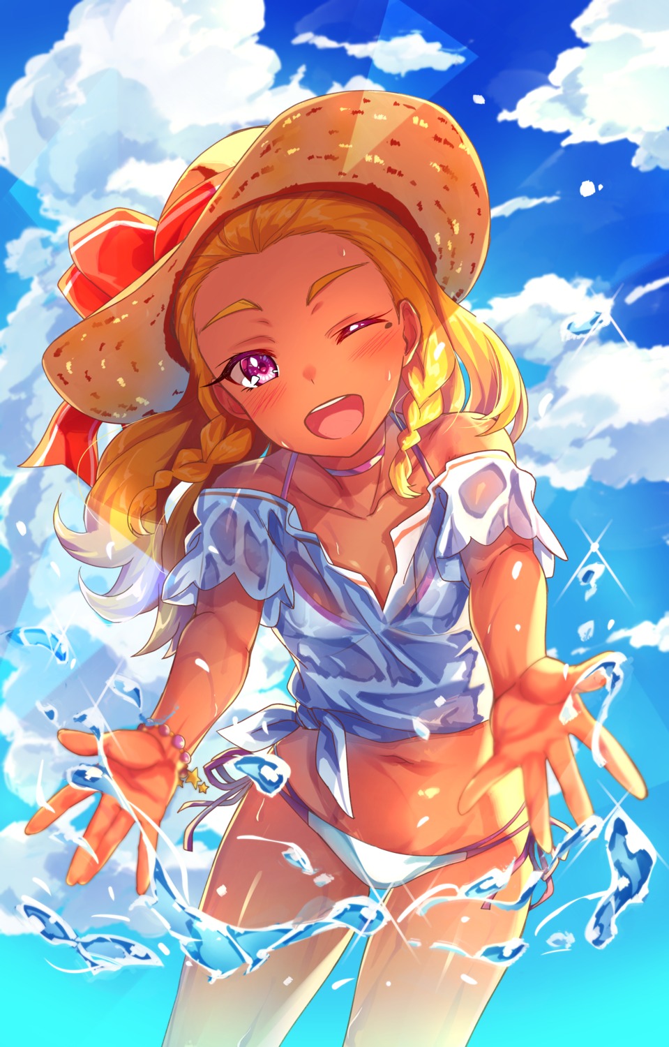 amamiya_erena bikini open_shirt precure satoochief see_through star_twinkle_precure swimsuits wet_clothes