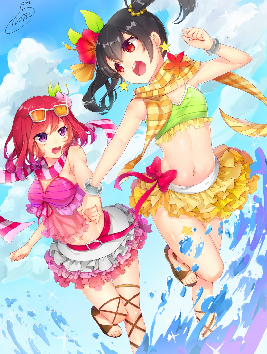 bikini cleavage love_live! megane nishikino_maki nonomaro swimsuits wet yazawa_nico