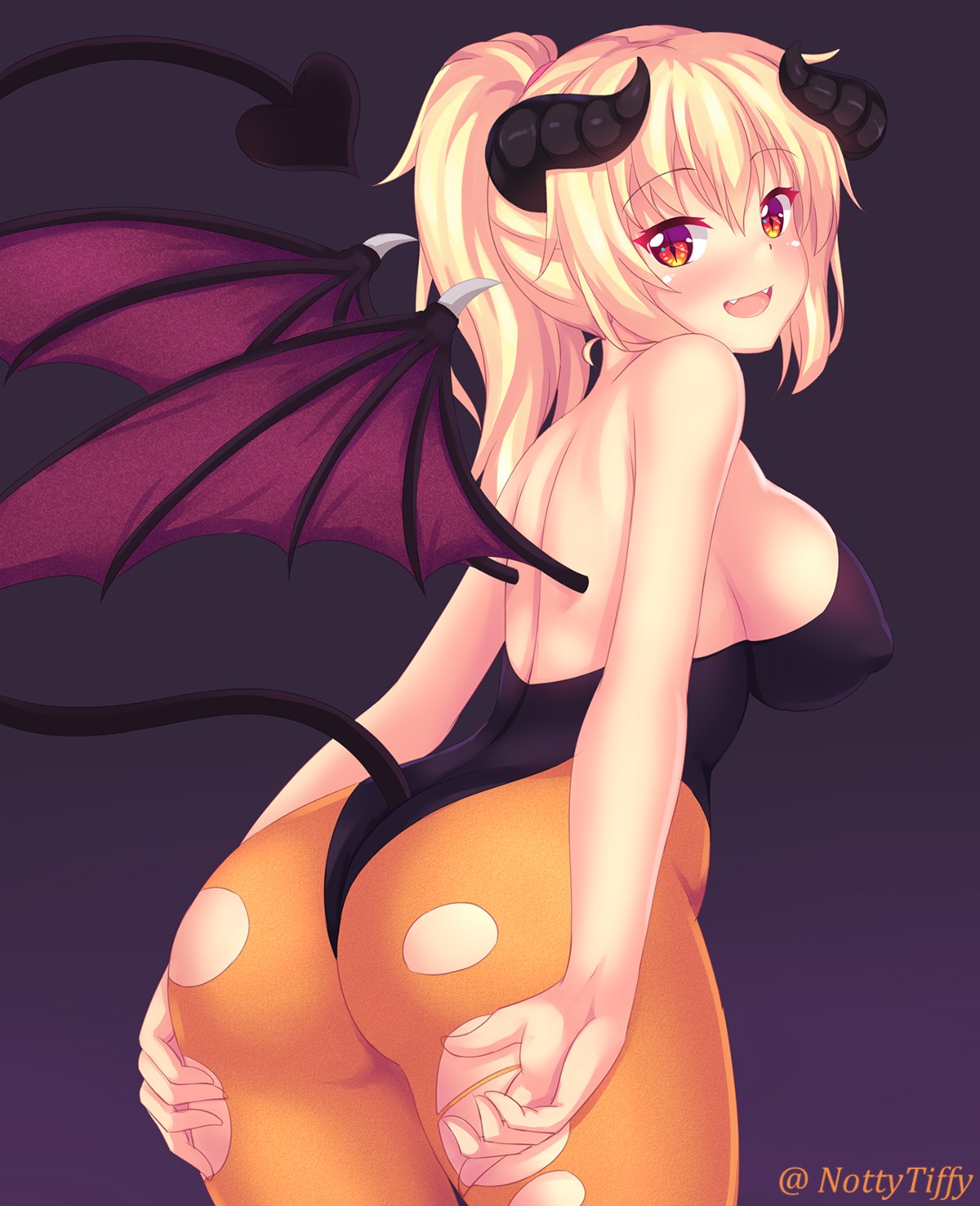 ass erect_nipples fast-runner-2024 horns leotard pantyhose tail torn_clothes wings