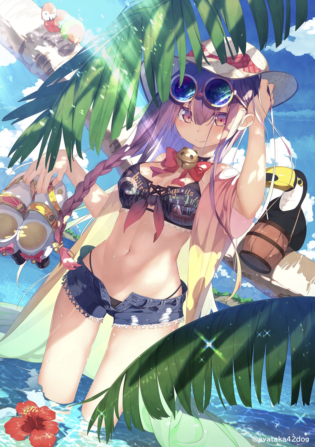 ayataka bikini cleavage megane open_shirt swimsuits wet