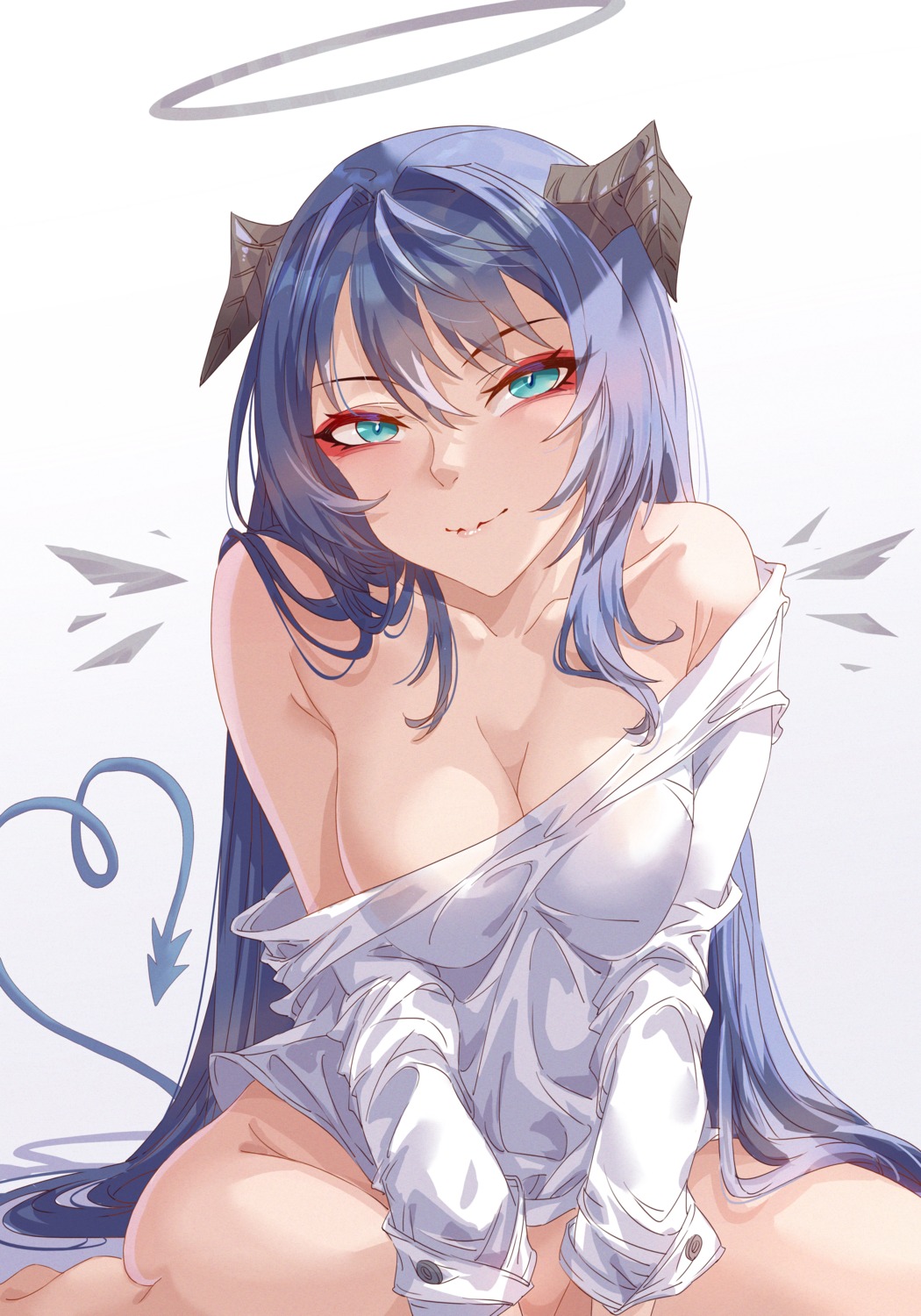 angel arknights bottomless horns innoarukugyou mostima_(arknights) no_bra tail wings