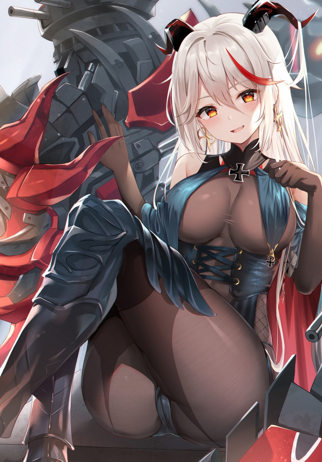 aegir_(azur_lane) armor azur_lane bodysuit cameltoe eric_(tianqijiang) horns no_bra