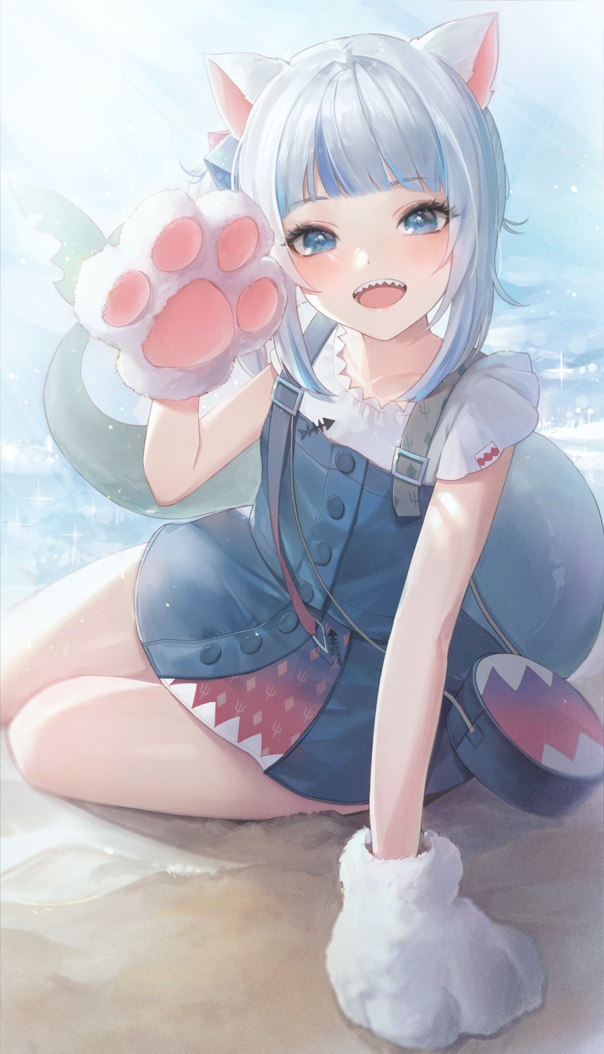 animal_ears gawr_gura hololive hololive_english nekomimi tail wet