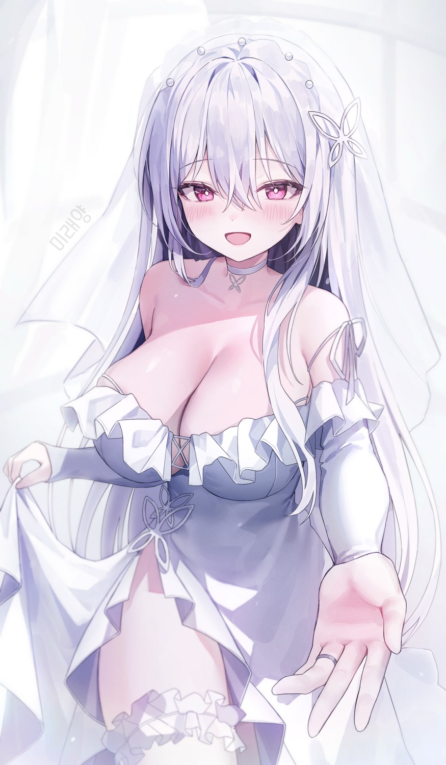 closers dress garter mirae_(closers) no_bra skirt_lift tagme wedding_dress