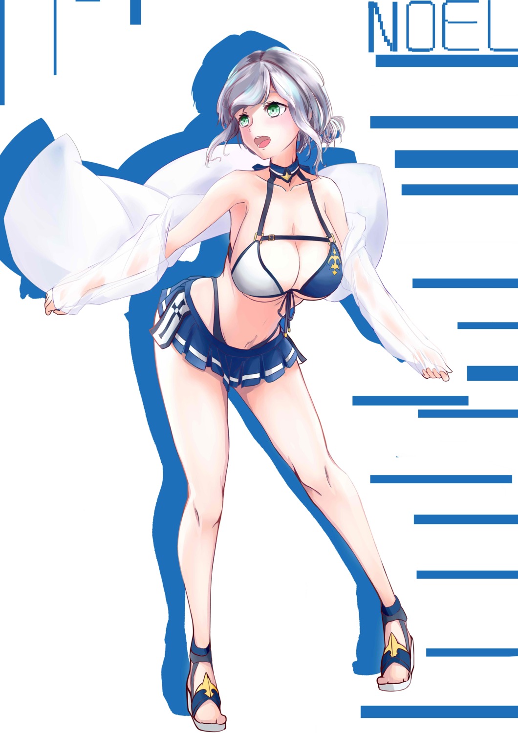 bikini cleavage heels hololive open_shirt ponja_pon see_through shirogane_noel swimsuits