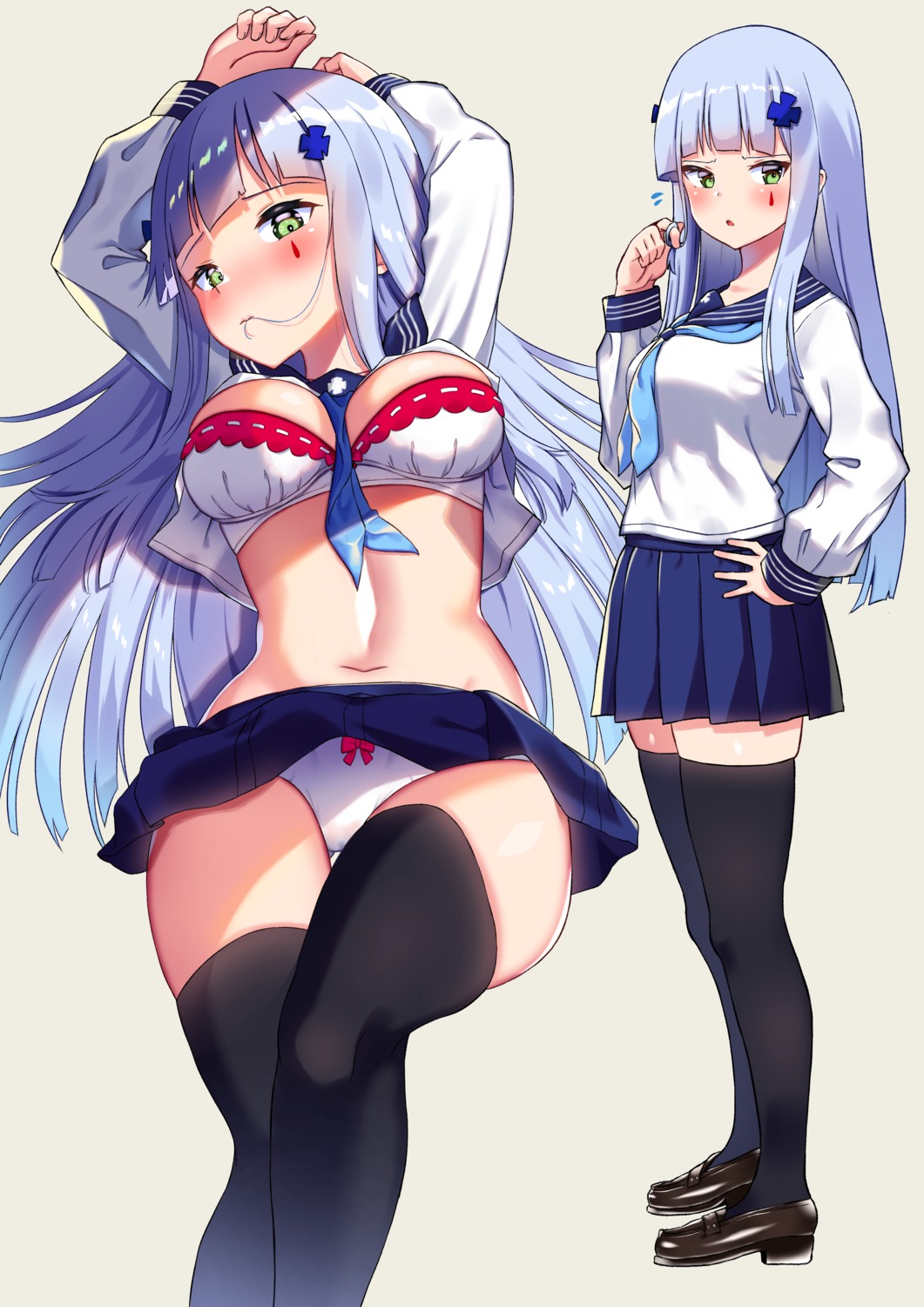 bra girls_frontline hk416_(girls_frontline) pantsu seifuku shinatsukou shirt_lift skirt_lift thighhighs