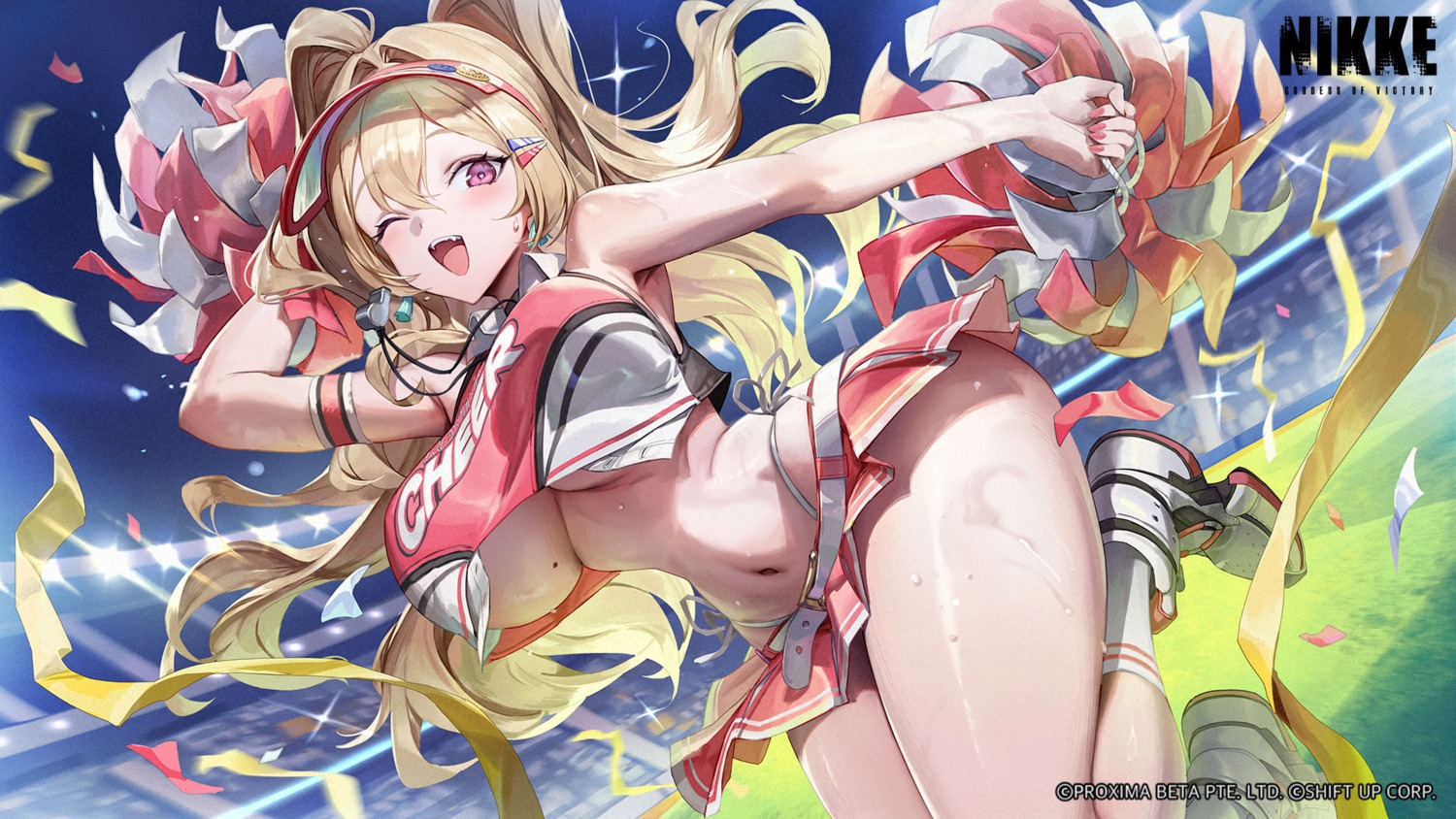 cheerleader clay_(nikke) gesoking goddess_of_victory:_nikke no_bra pantsu skirt_lift string_panties wet