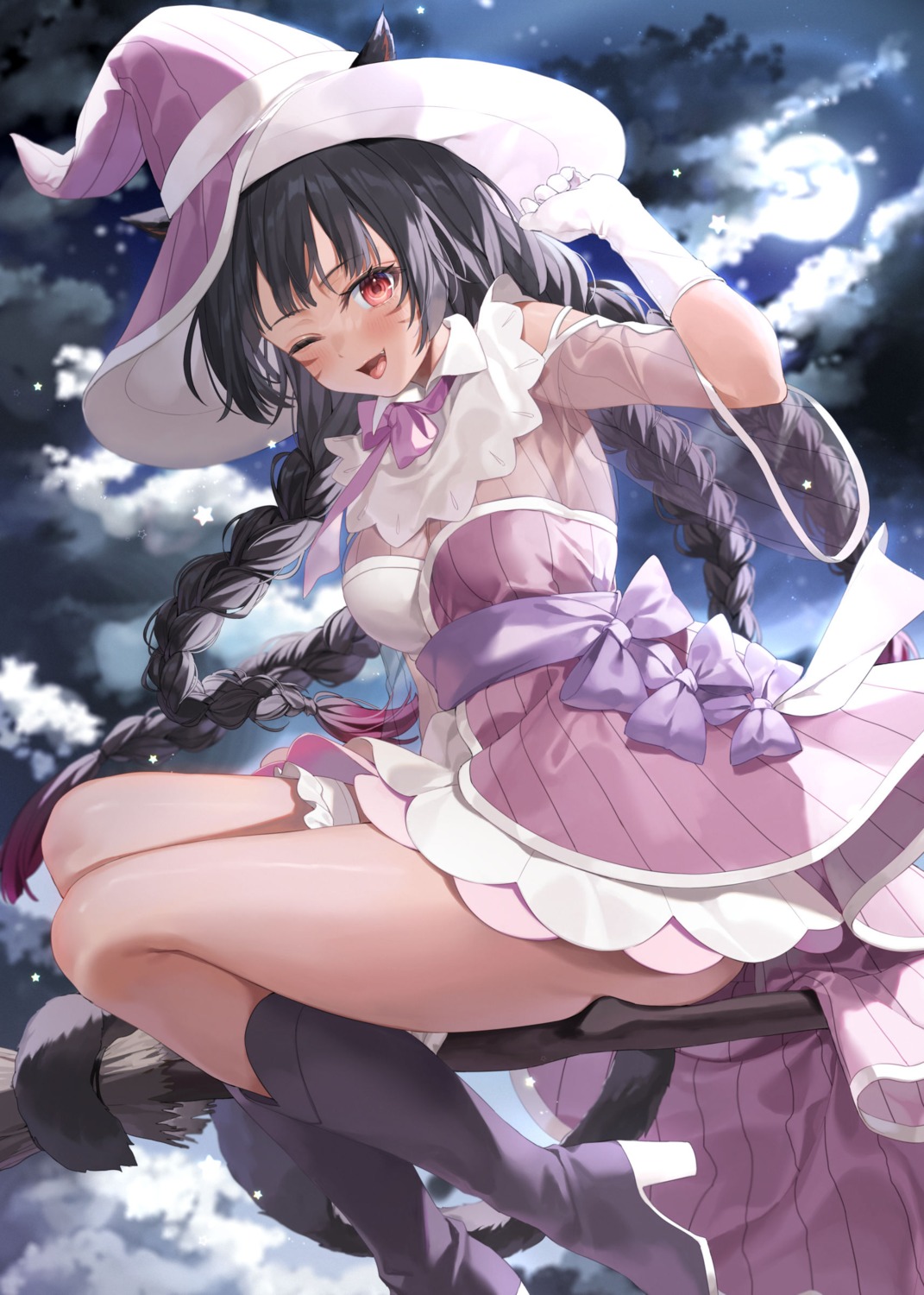 animal_ears dress garter heels see_through skirt_lift tail witch yana_mori