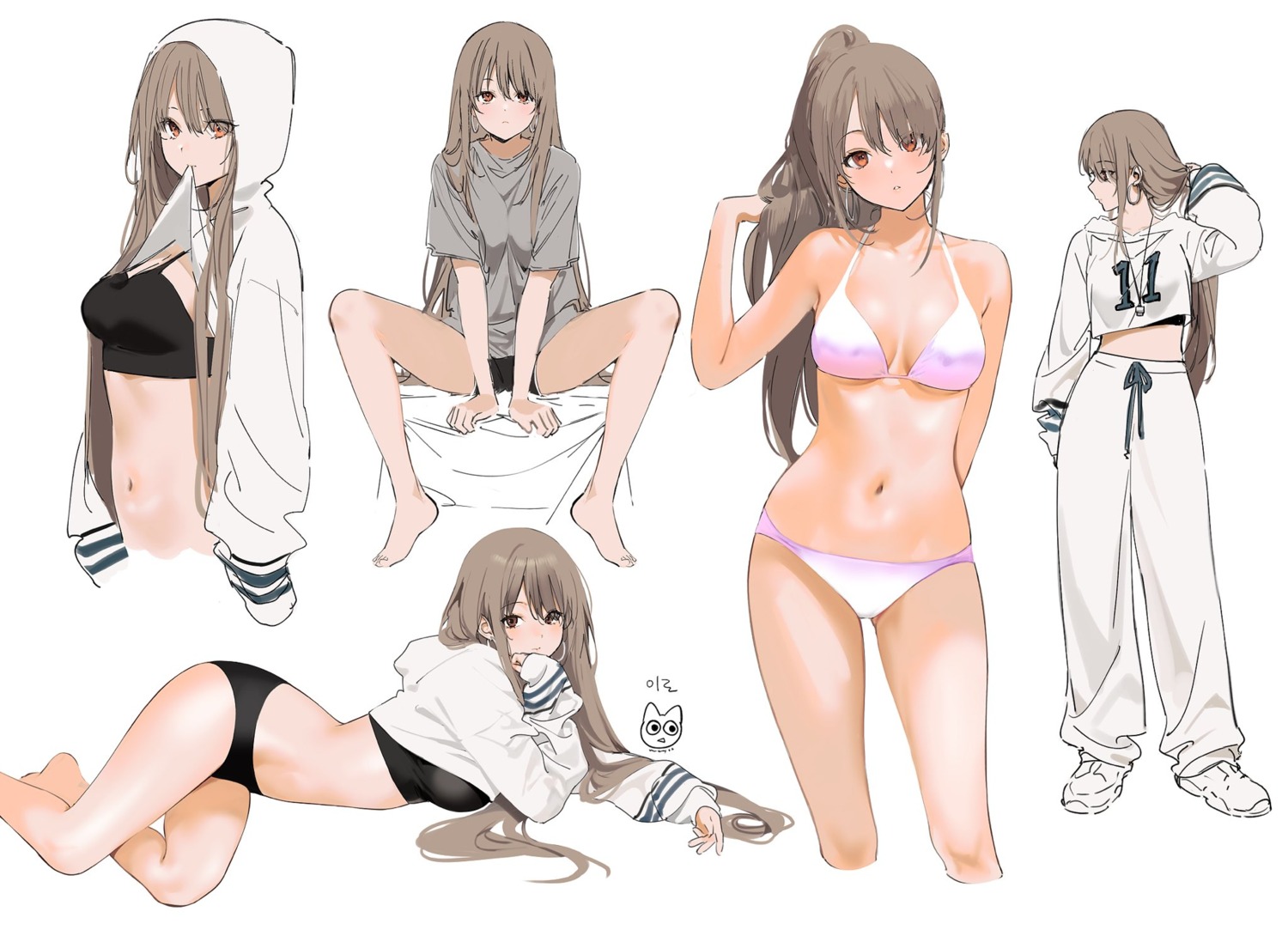 bikini bra mery_(yangmalgage) open_shirt pantsu shirt_lift swimsuits