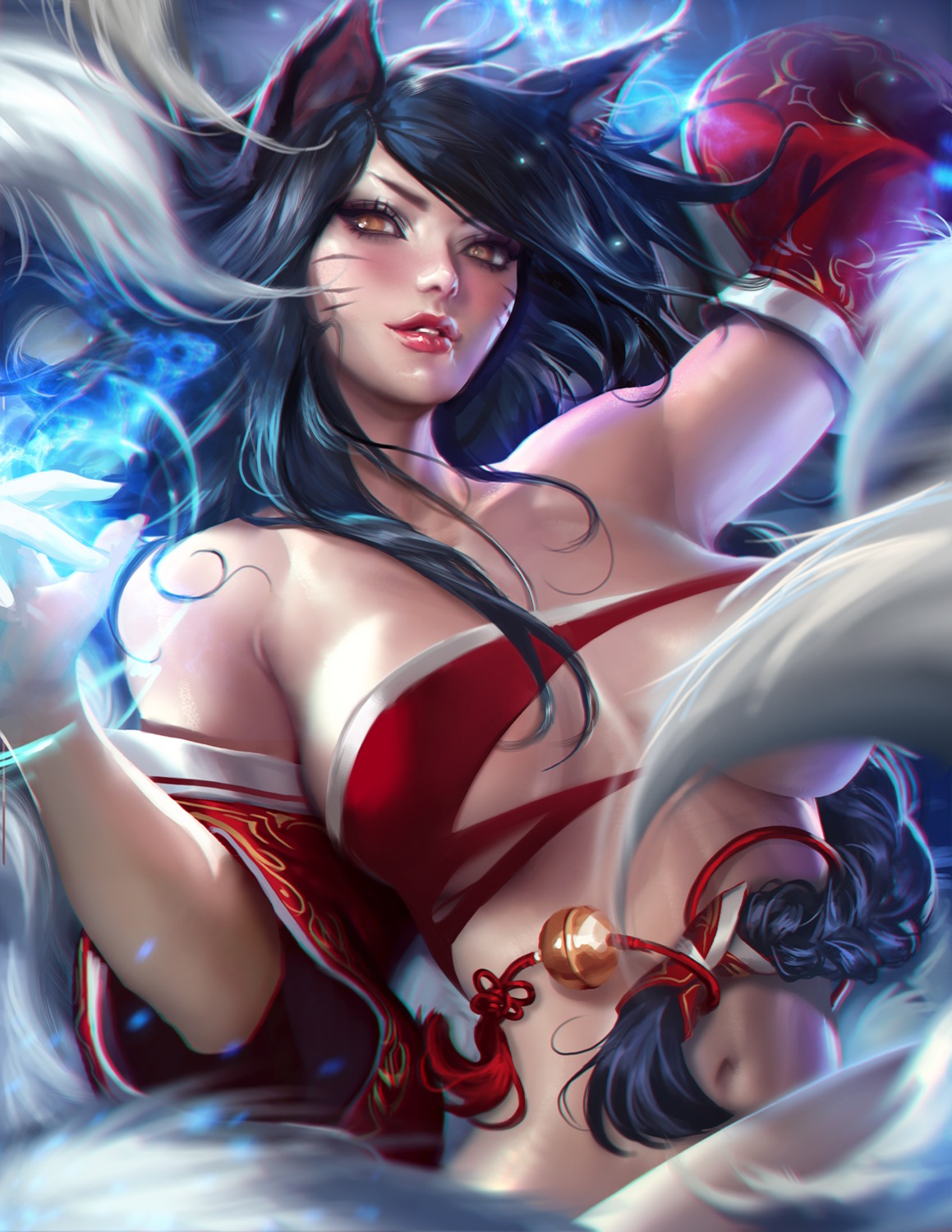 ahri animal_ears breasts league_of_legends no_bra sakimichan tail torn_clothes