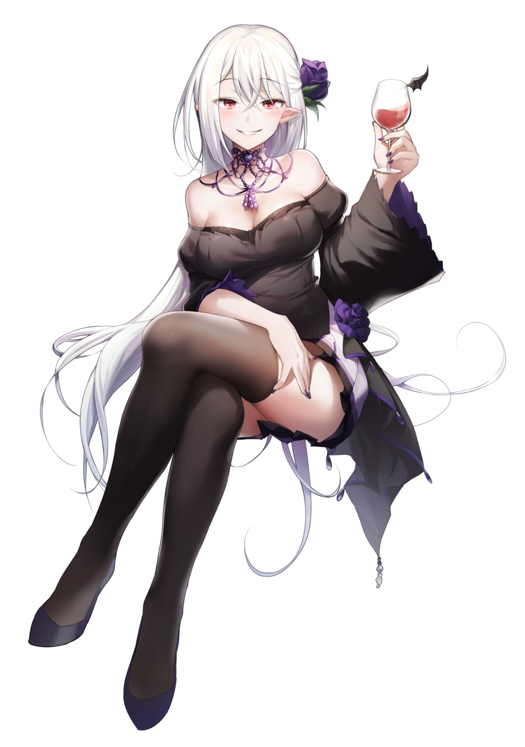 alpha_(ypalpha79) cleavage pointy_ears thighhighs