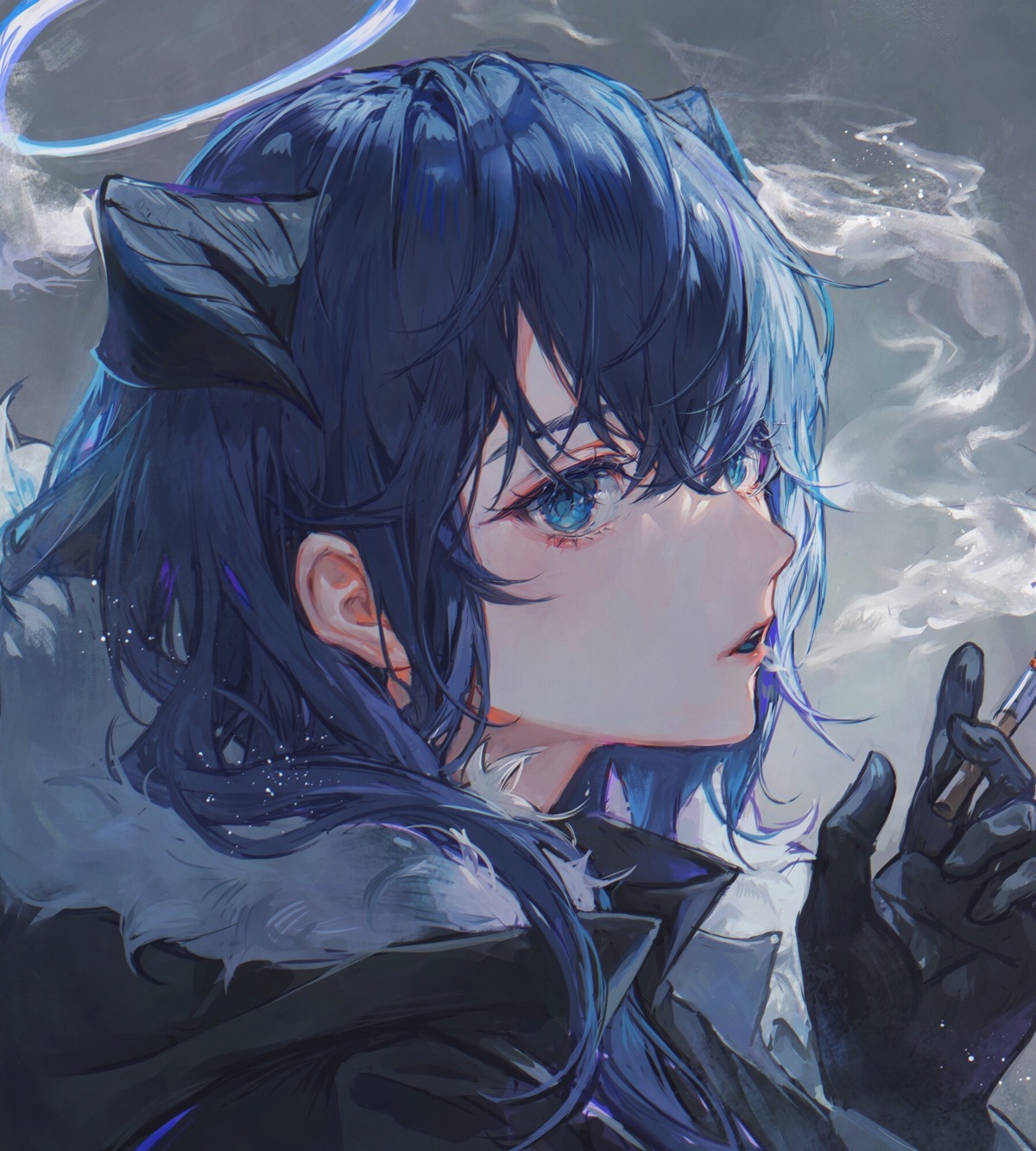 arknights halo horns maccha_(mochancc) mostima_(arknights) smoking