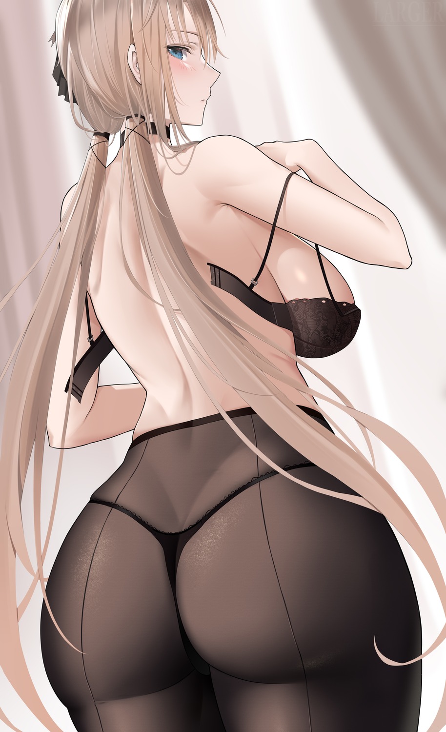 ass azur_lane bra hun_shang kronshtadt_(azur_lane) pantsu pantyhose thong undressing