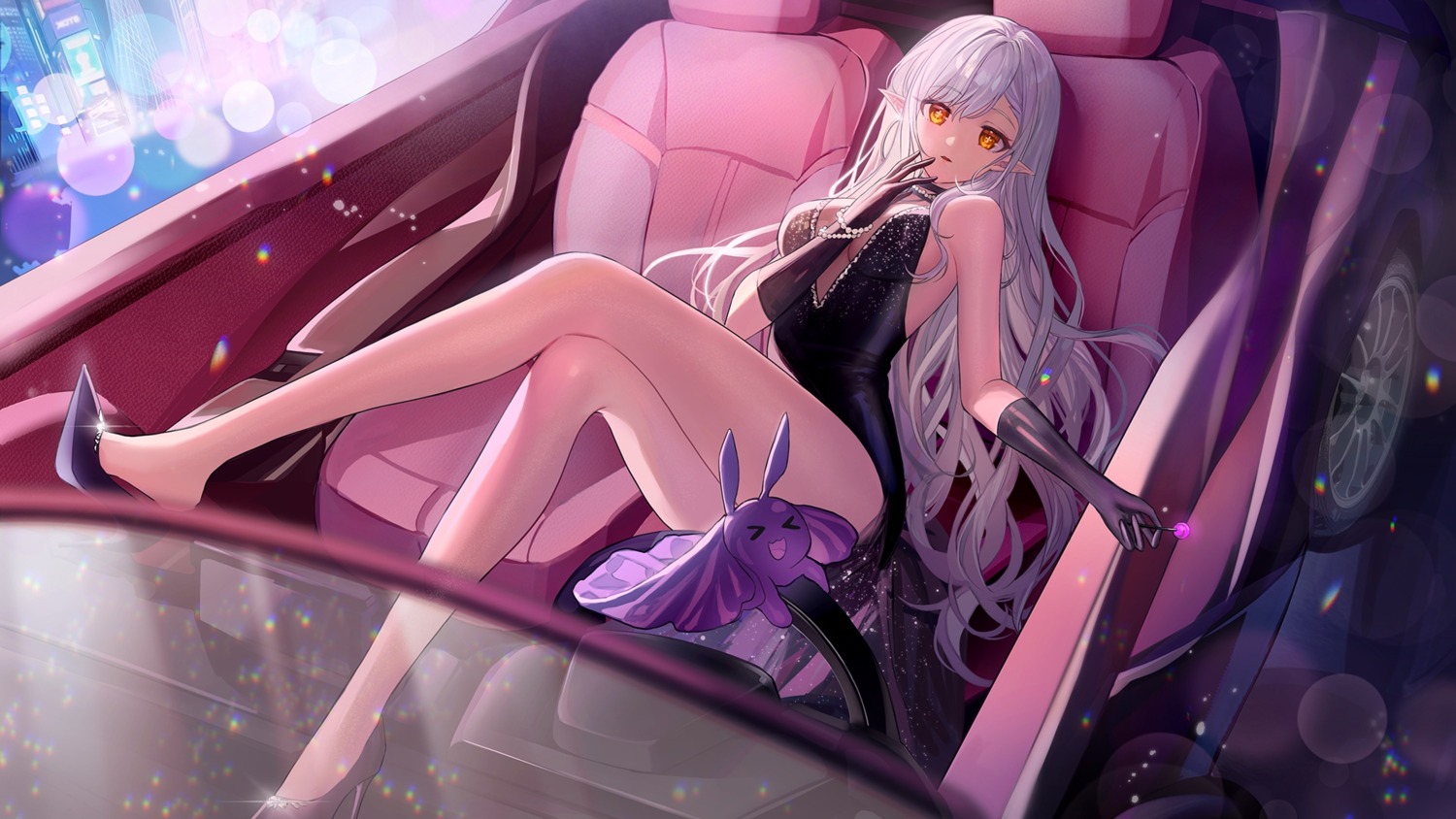 dress heels no_bra pointy_ears see_through wallpaper zuo600