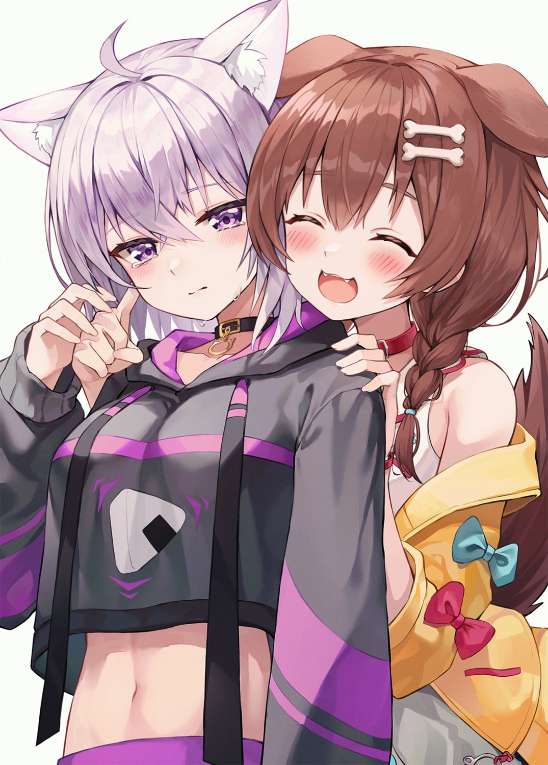 animal_ears hololive hololive_gamers inugami_korone inumimi myung_yi nekomata_okayu nekomimi tail yuri