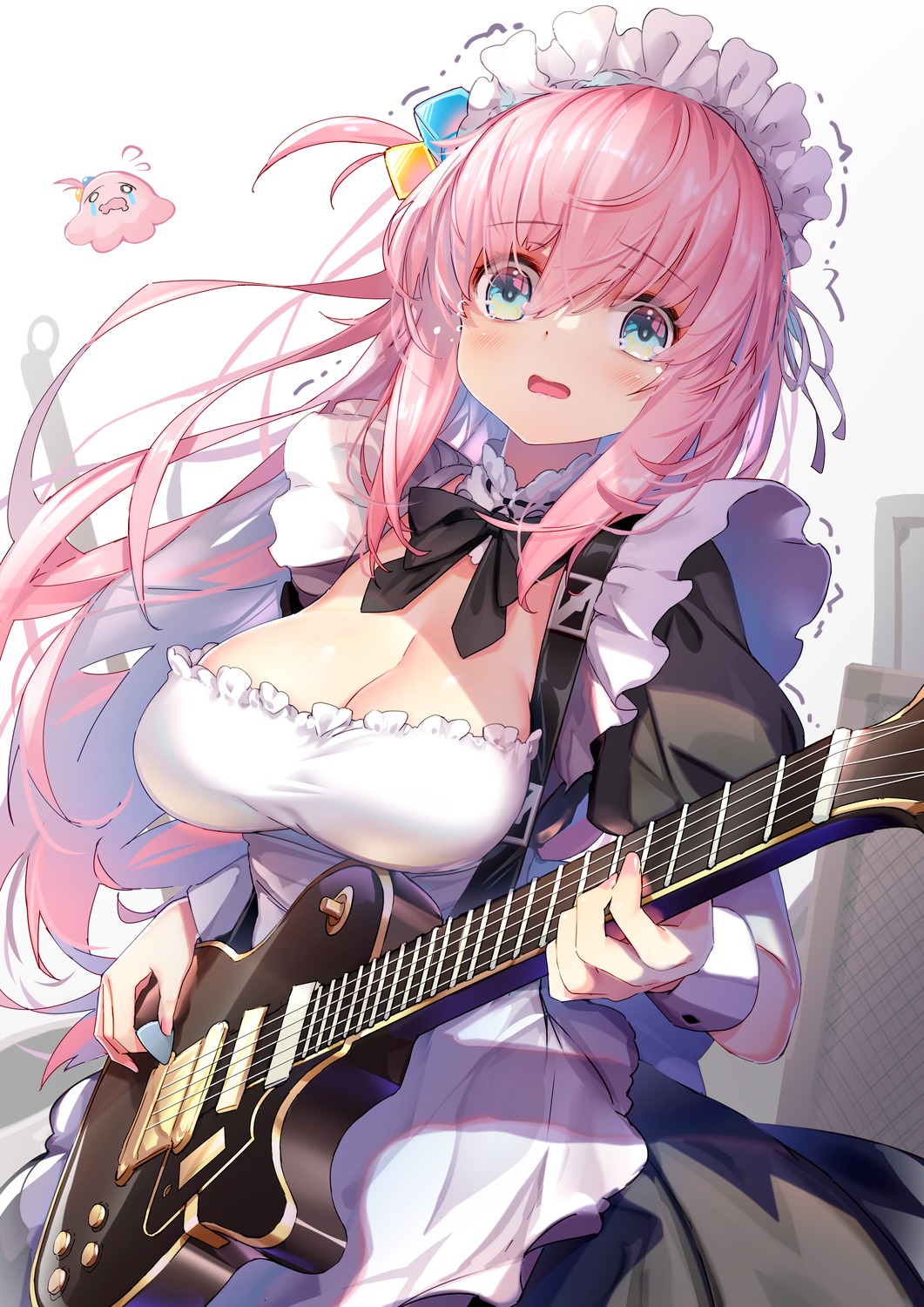 bocchi_the_rock! cleavage gotou_hitori guitar hong_(white_spider) maid no_bra