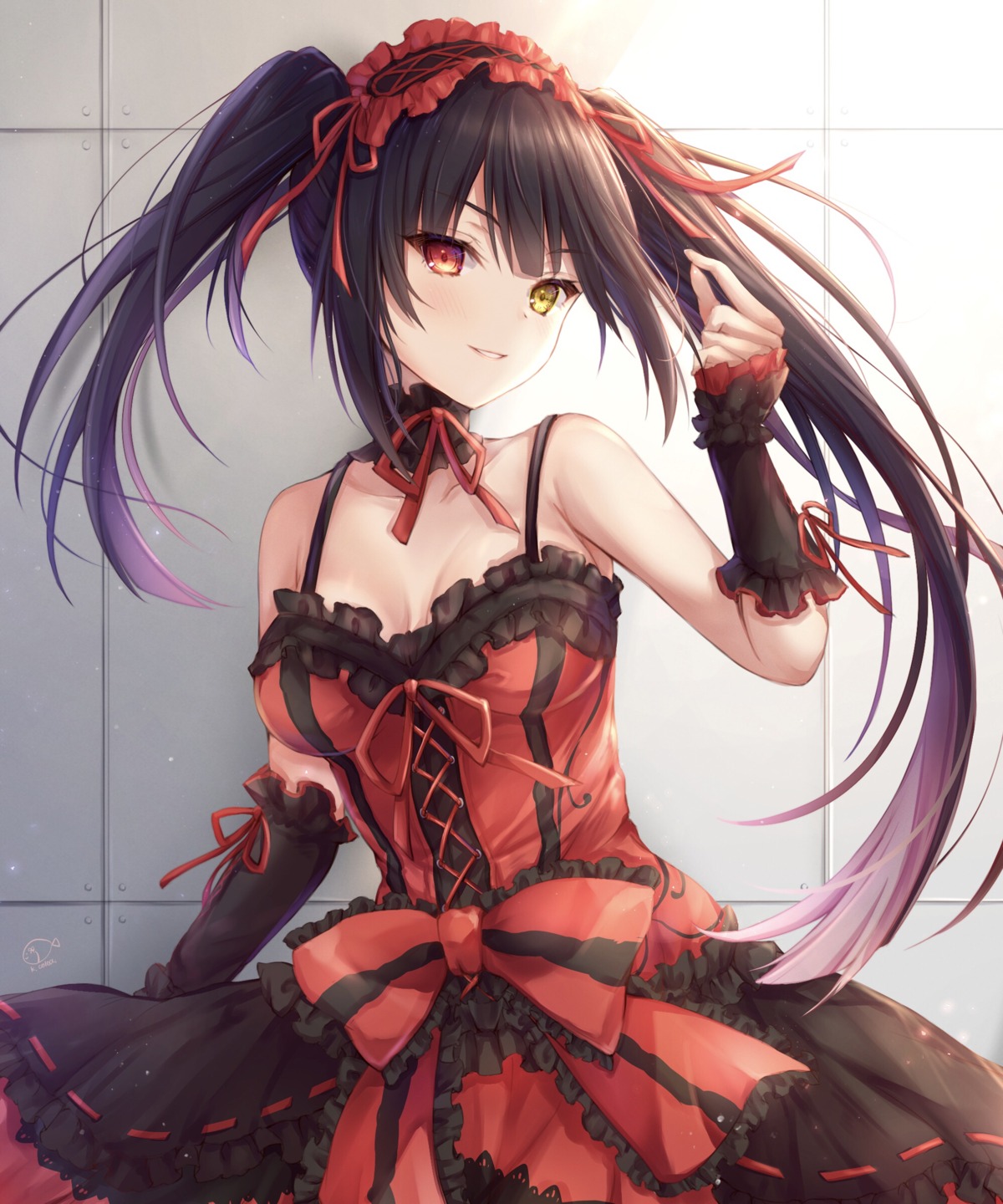 cleavage date_a_live dress gothic_lolita heterochromia kiri_serea lolita_fashion no_bra skirt_lift tokisaki_kurumi