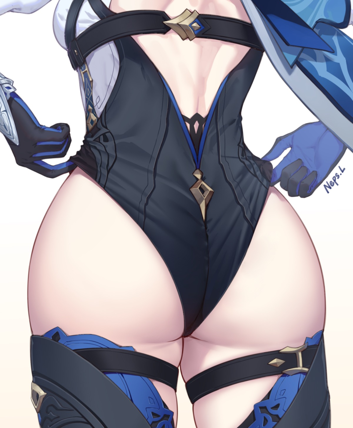 ass eula garter genshin_impact leotard neps-l no_bra thighhighs