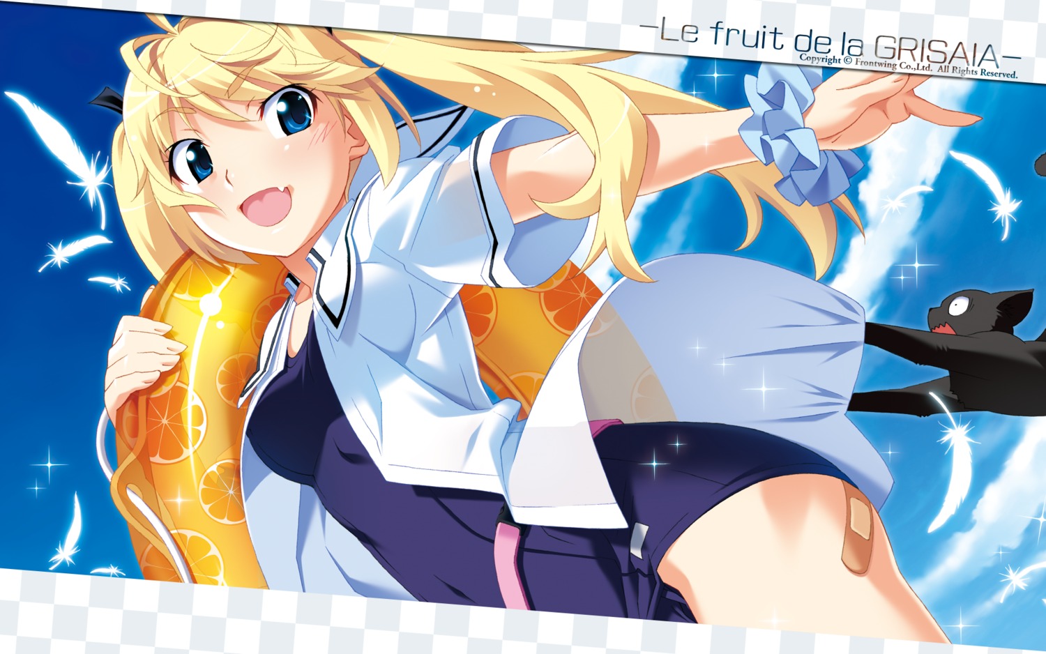 bandaid front_wing grisaia grisaia_no_kajitsu matsushima_michiru neko school_swimsuit swimsuits wallpaper watanabe_akio