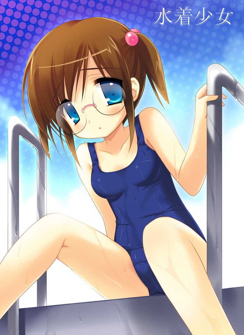 emily megane school_swimsuit swimsuits wet