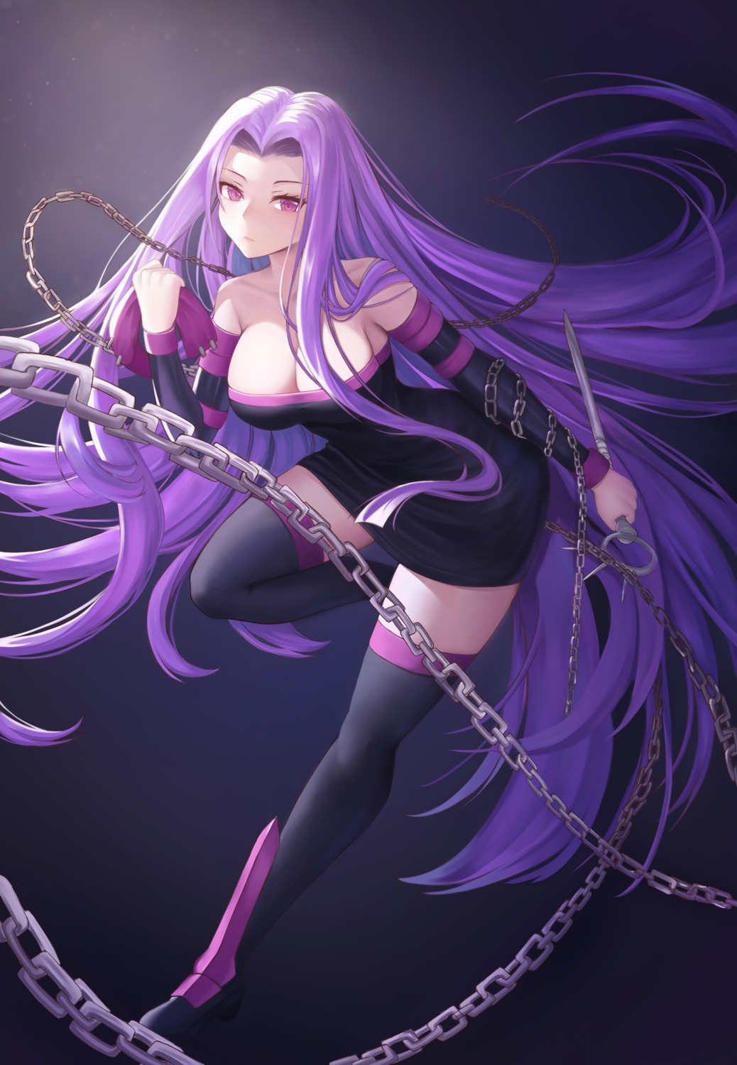 $hu dress fate/stay_night no_bra rider thighhighs weapon