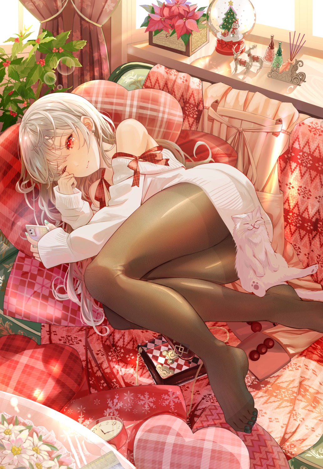 ass christmas dress feet ito_lab neko open_shirt pantyhose sweater