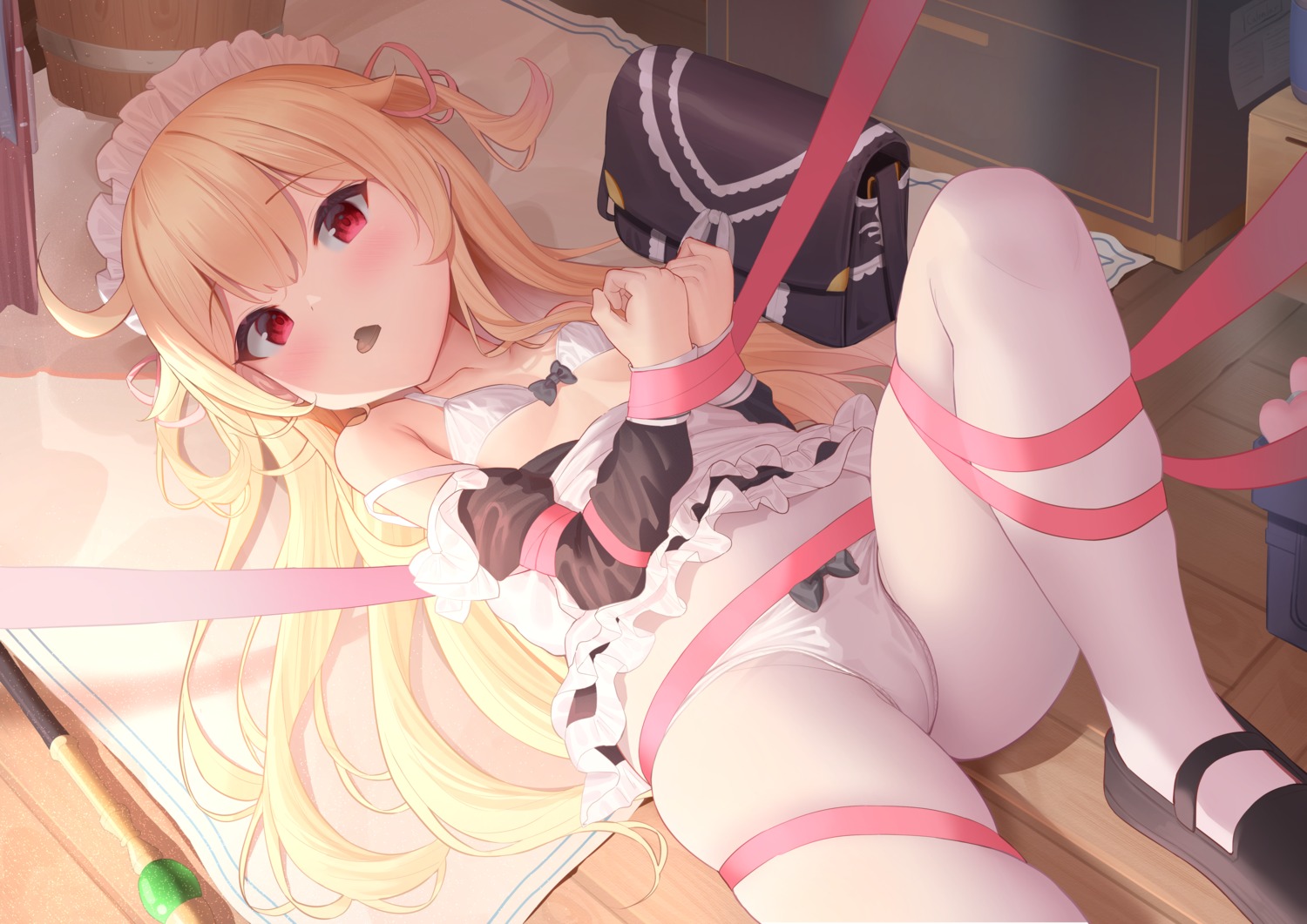 bondage bra little_witch_nobeta loli maid nobeta oopartz_yang pantsu pantyhose skirt_lift