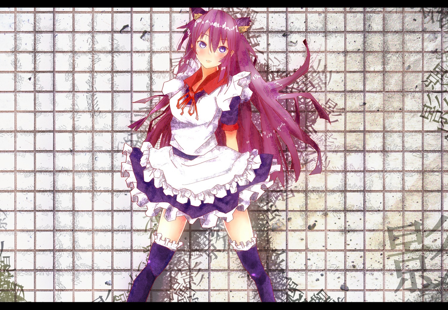 amaneko animal_ears bakemonogatari maid monogatari_(series) nekomimi senjougahara_hitagi thighhighs