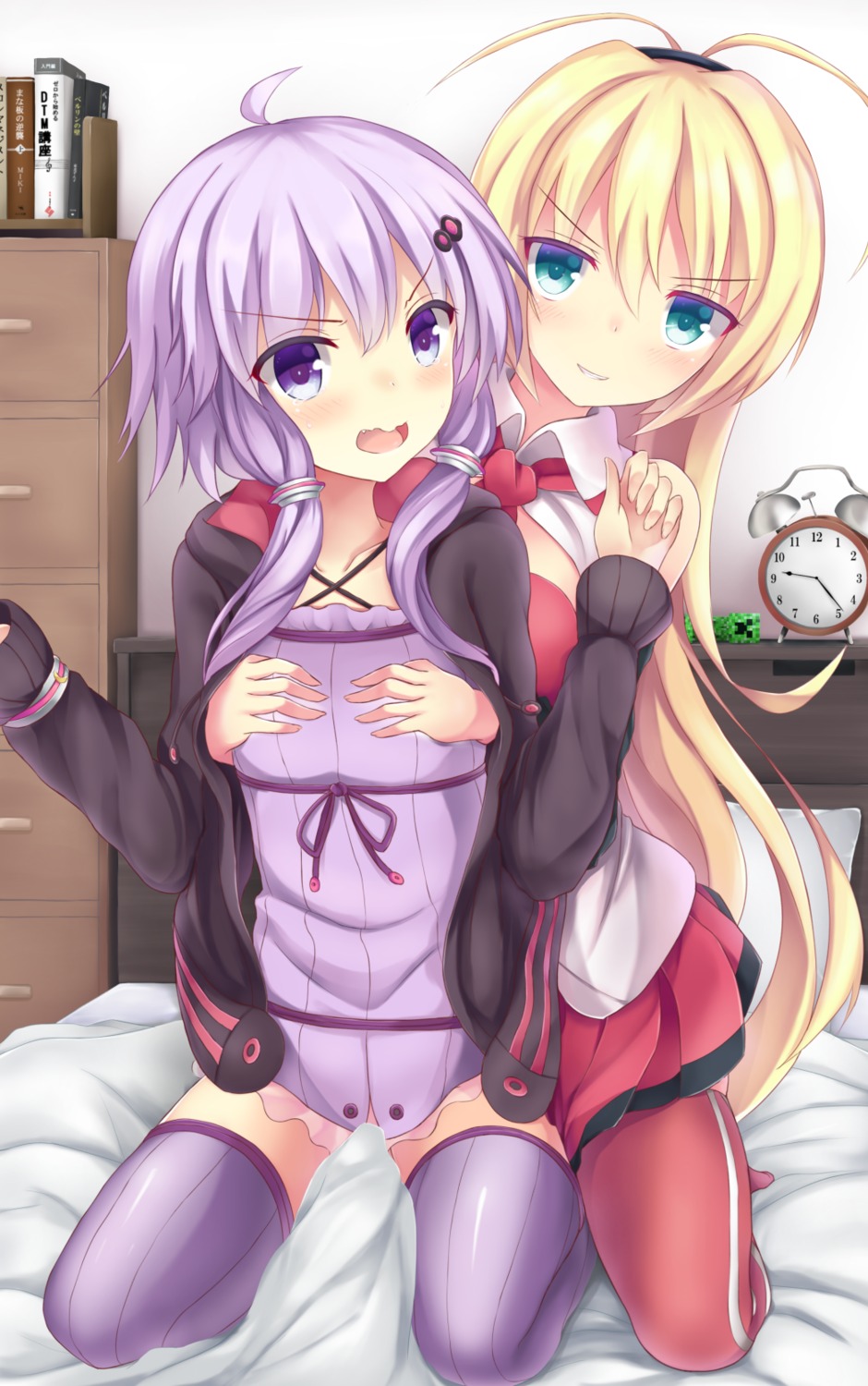 breast_hold tfx2 thighhighs vocaloid yuzuki_yukari