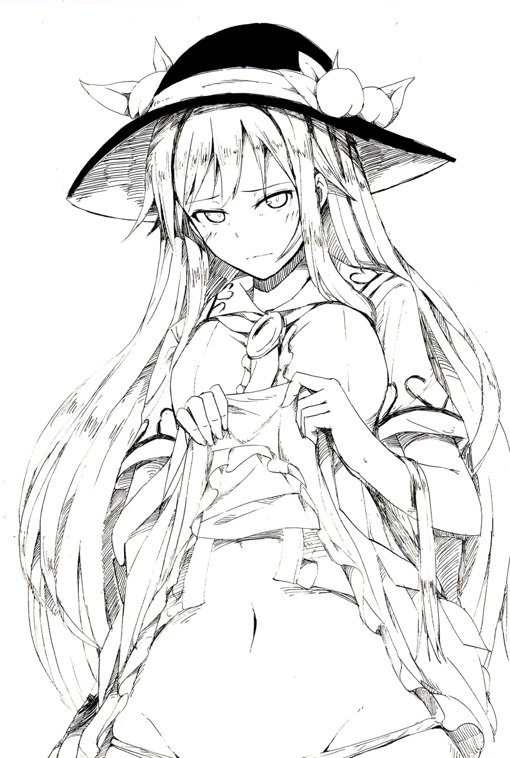 hinanawi_tenshi monochrome neropaso pantsu skirt_lift touhou