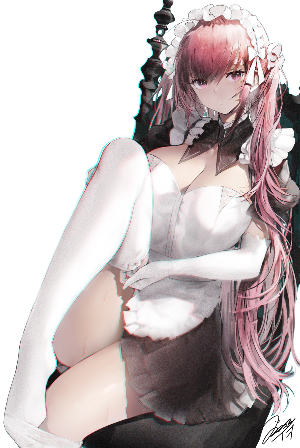 cleavage haori_io maid thighhighs undressing