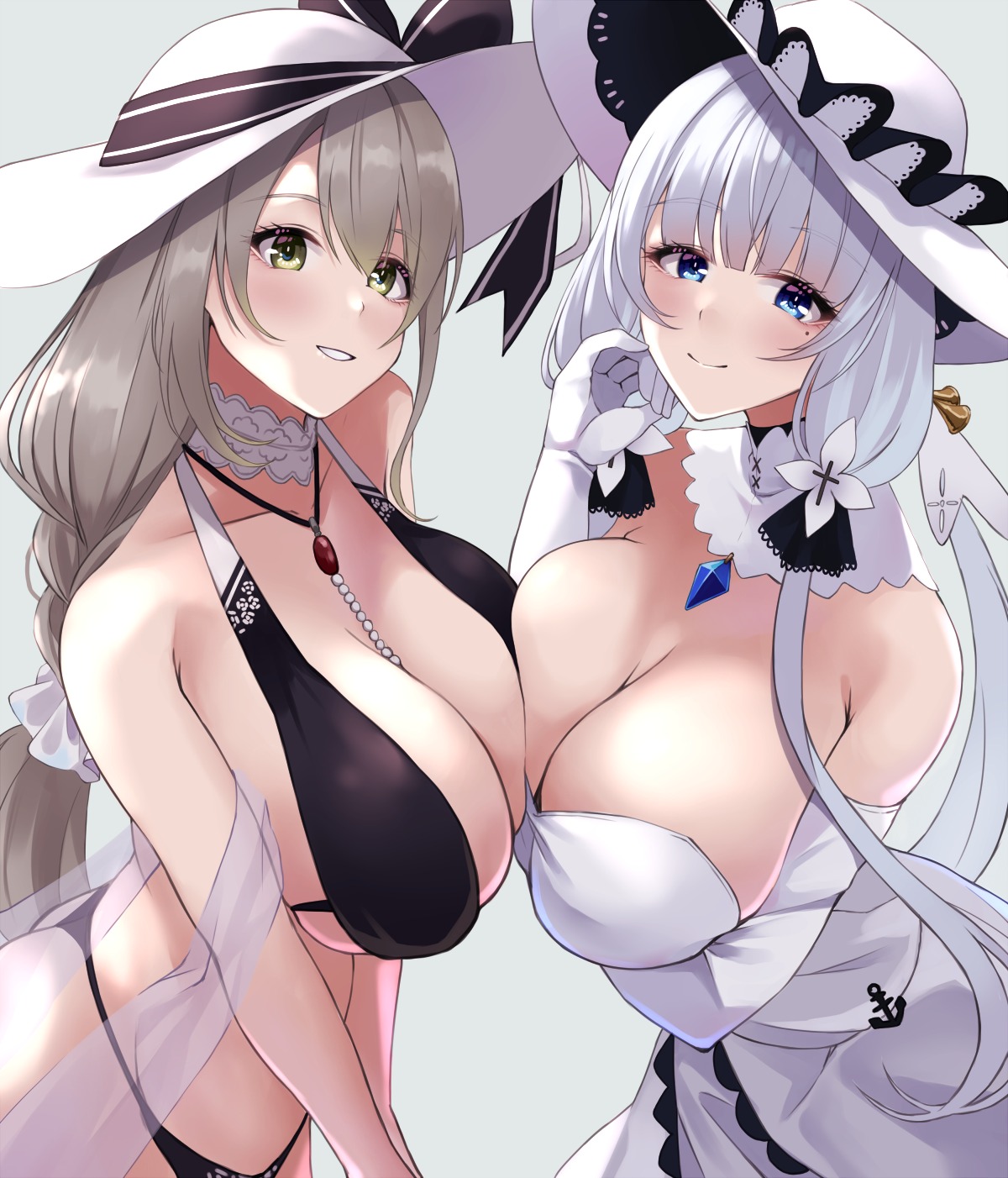 aquila_(azur_lane) azur_lane bikini breast_hold dress illustrious_(azur_lane) no_bra swimsuits wee_(weeyy)