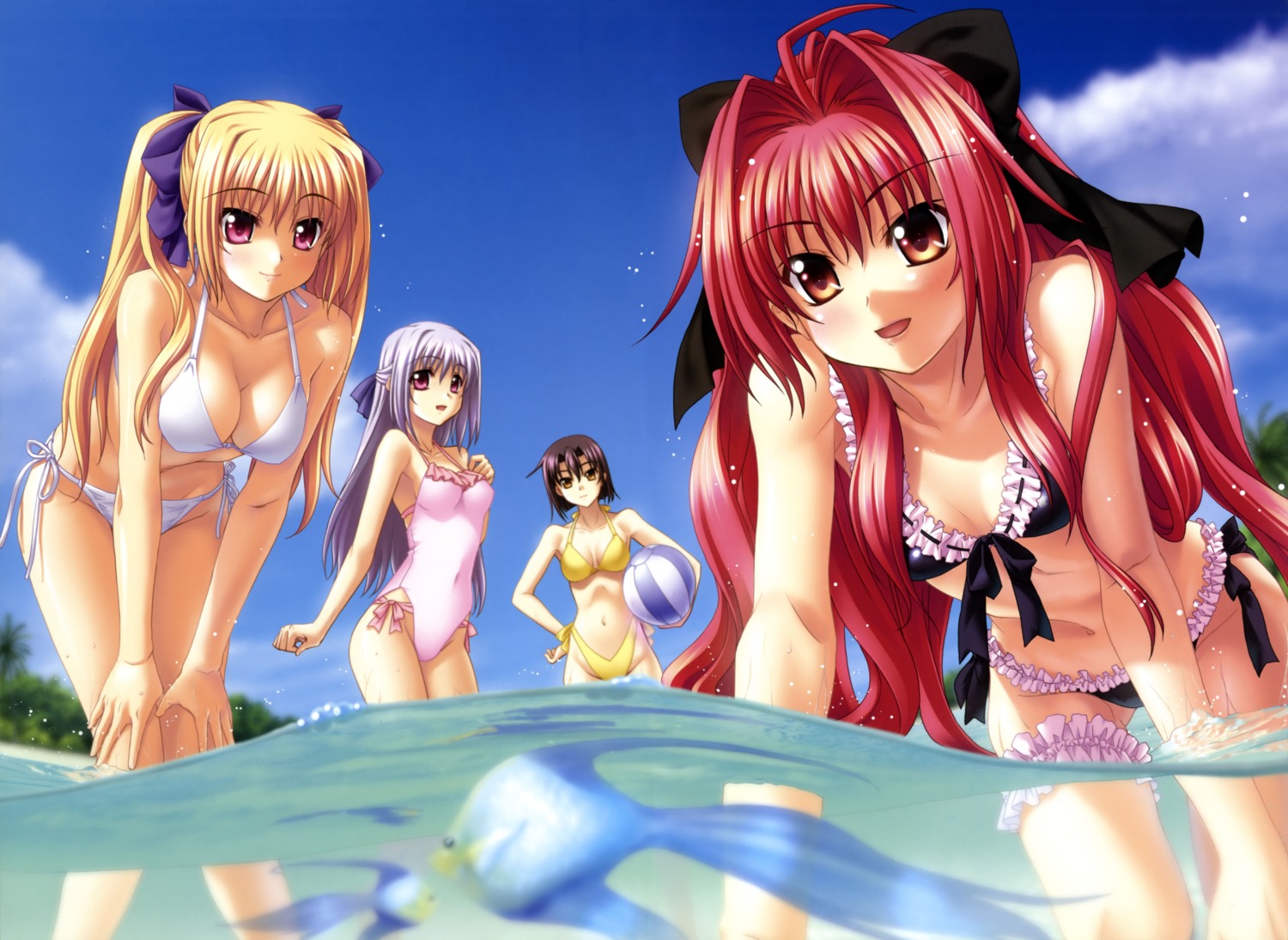 bikini cleavage corticarte_apa_lagranges garter kannatsuki_noboru shinkyoku_soukai_polyphonica swimsuits tsuge_eufinley yugiri_perserte yugiri_princesca