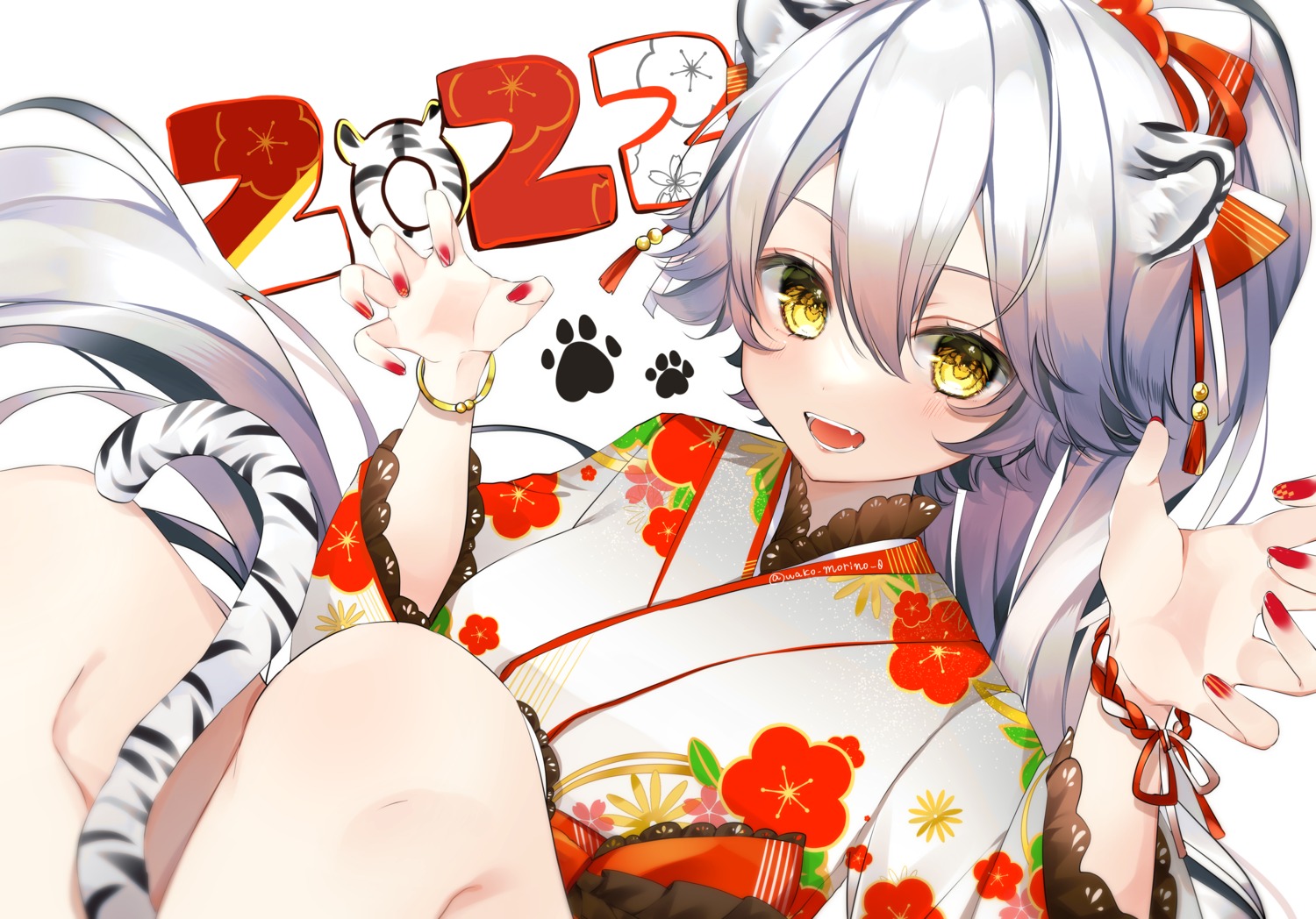 animal_ears japanese_clothes nekomimi tail wako_morino